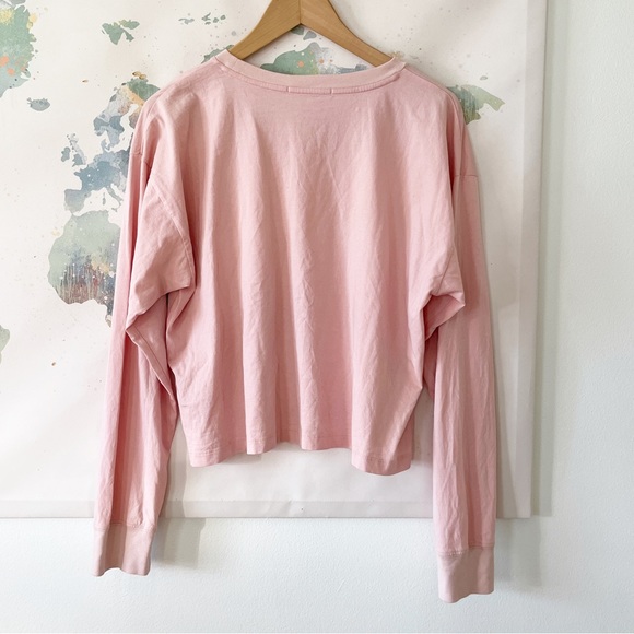 Rebecca Minkoff T-Shirt Size Large Pink Love Pocket Cropped Cotton Crew Neck - Picture 7 of 9